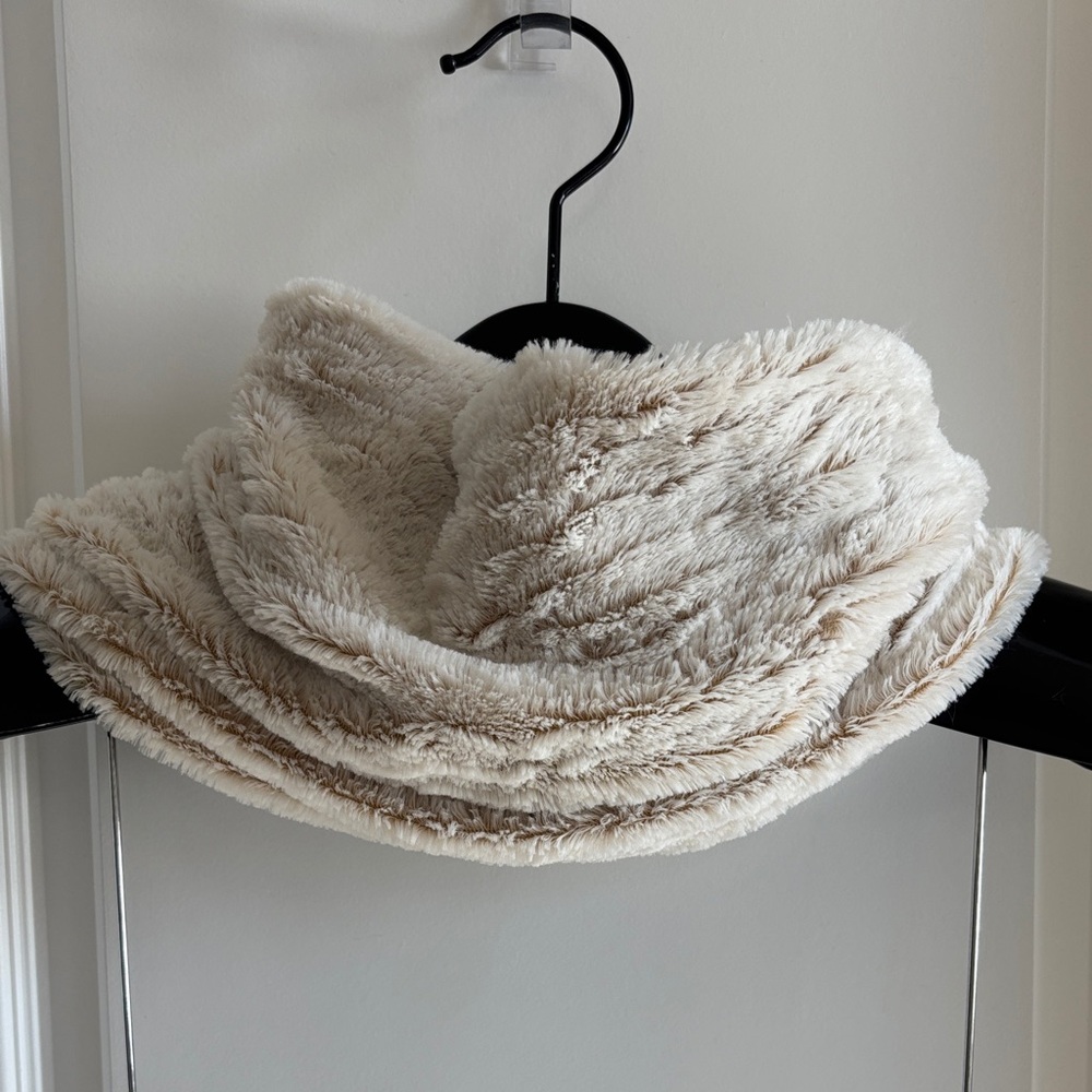 Plush luxe Faux Fur Cream Infinity Scarf - neck warmer winter white with tan
